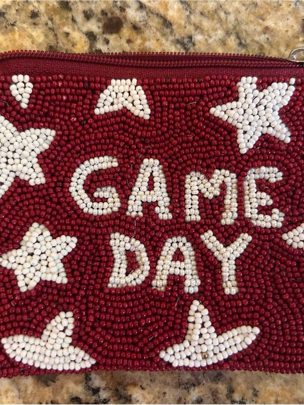 GAME DAY Beaded Zipper Pouch - Red & White